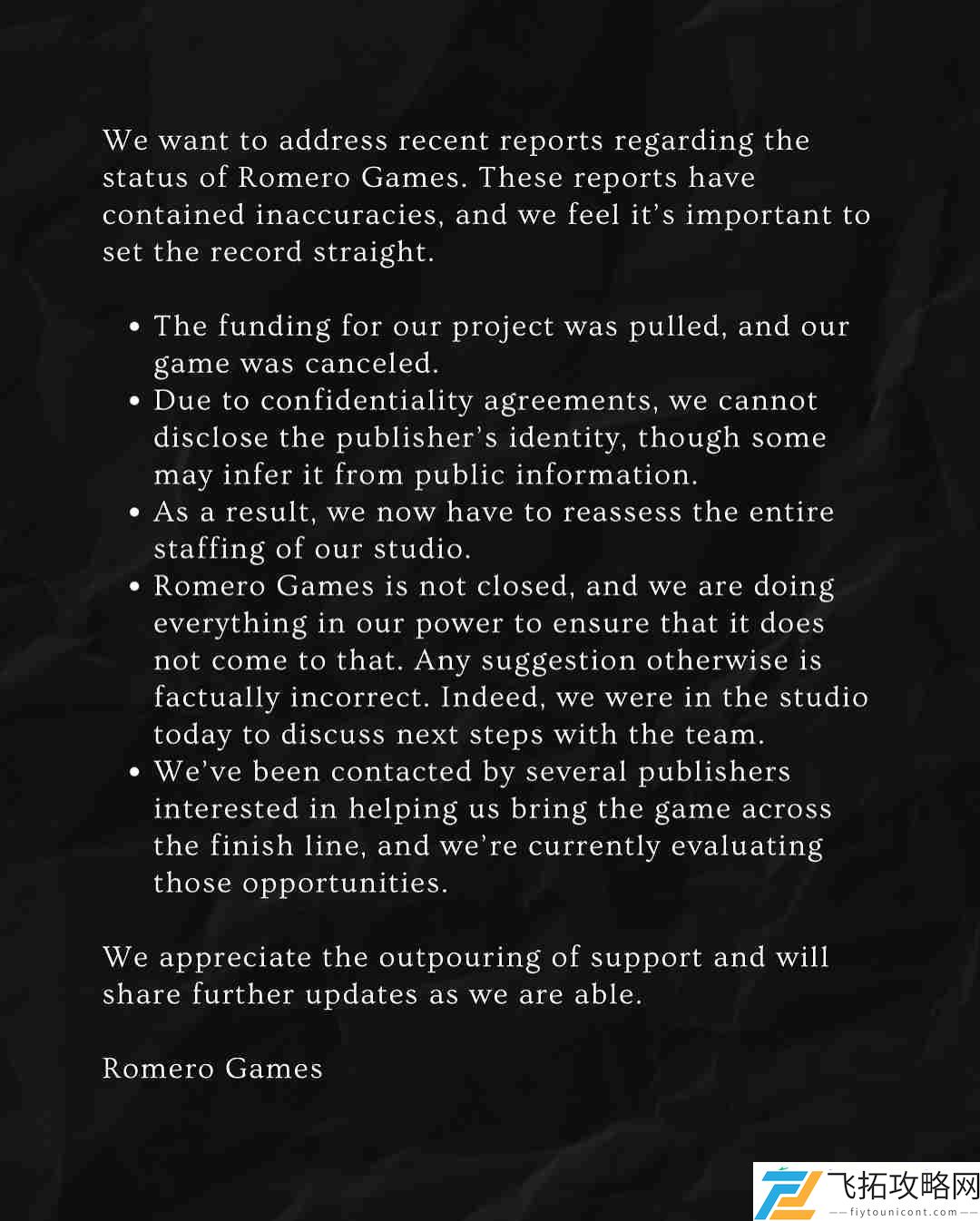 Games澄清没有关闭-被砍项目或有转机