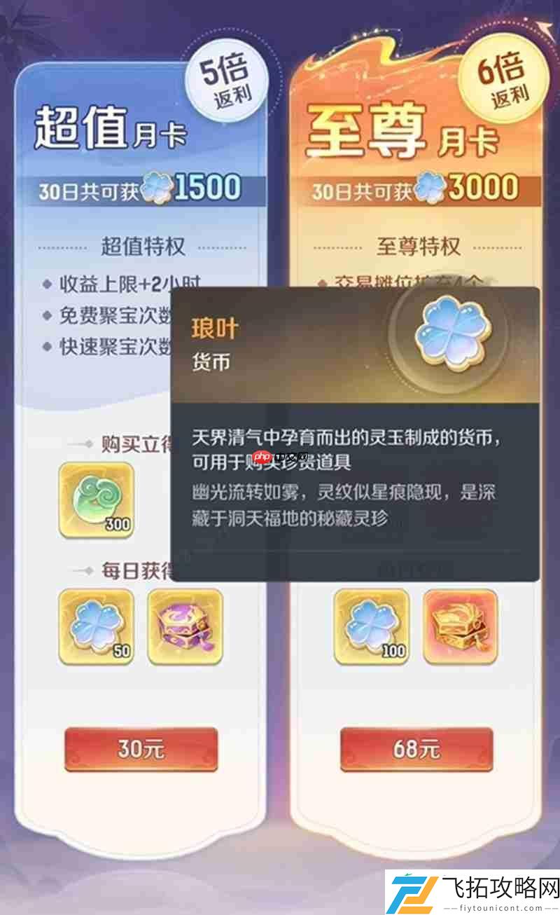 两种月卡福利详细对比