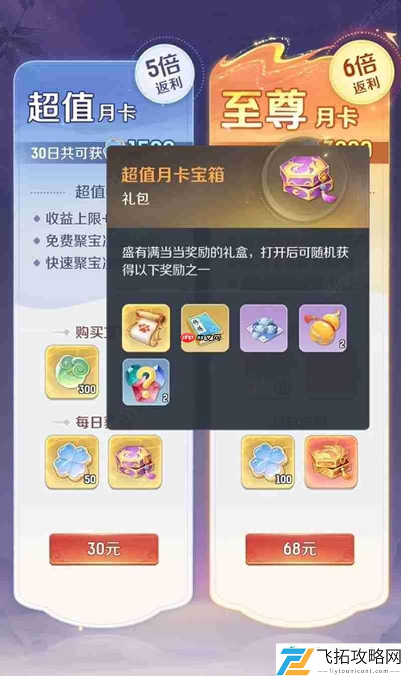 两种月卡福利详细对比